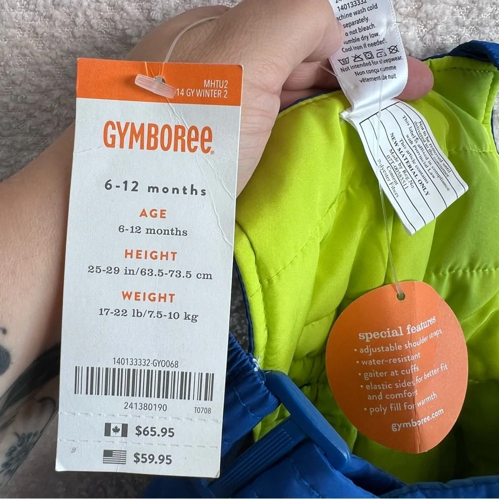 Gymboree NWT Infant‎ Snow Suit Ski Bib Blue Snowsuit Size 6-12 Months